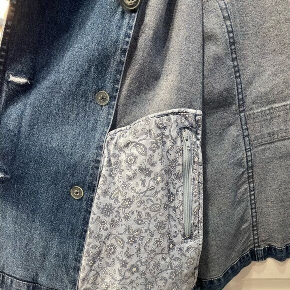 Appleseeds Denim Jacket Double Breasted Cotton Blend Blue Sz Medium Petite - Picture 5 of 7